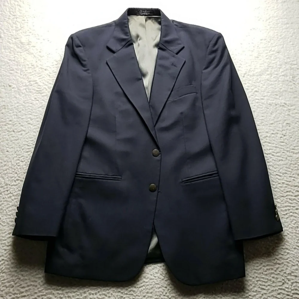 Oscar De La Renta Suit Jacket Blazer Mens 38 Short Blue Wool 2 Button Classic